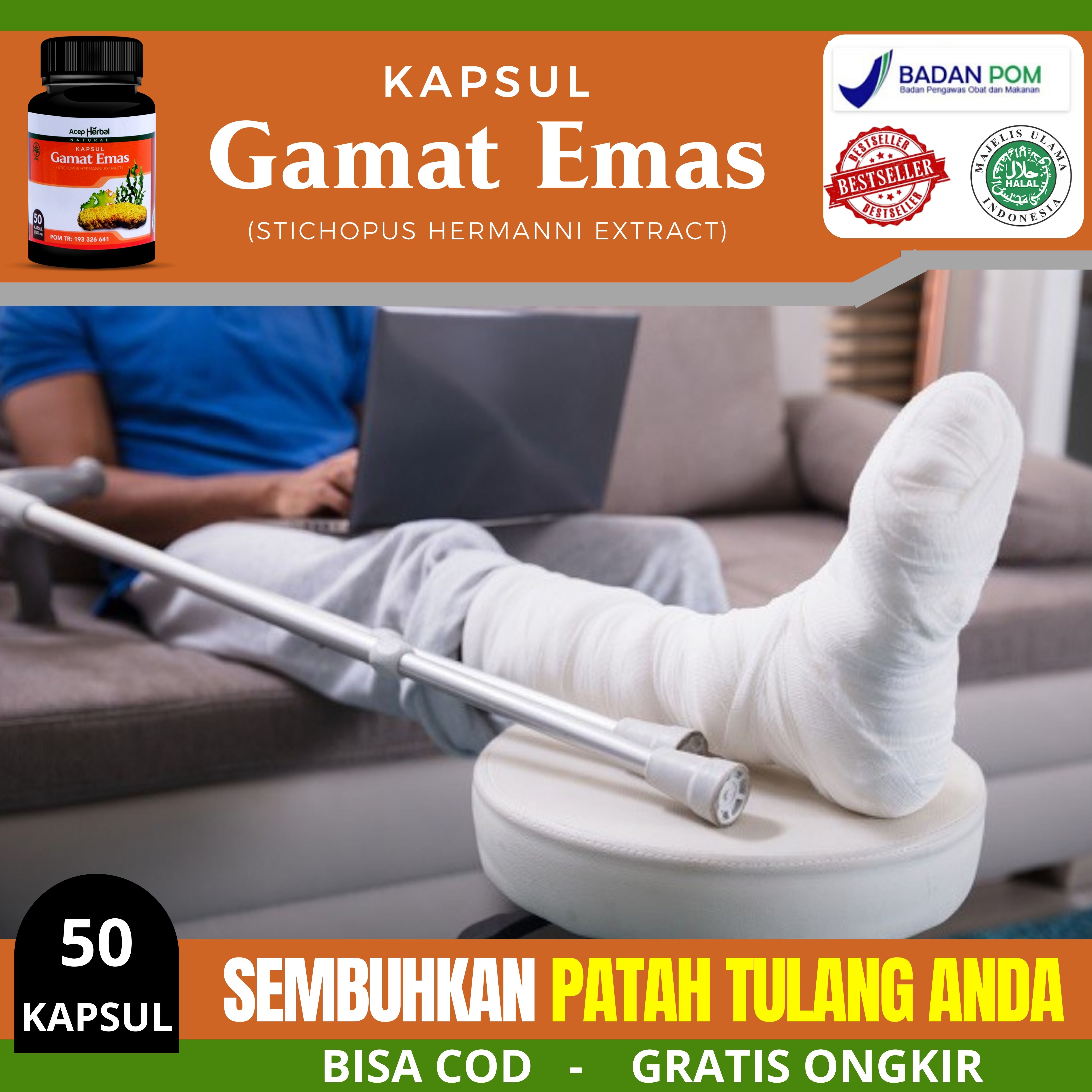 Gamat Emas Kapsul Origininal - Obat Saraf Kejepit Sarap Terjepit Sakit Pinggang Nyeri Sendi Kaki Sakit Punggung Belakang Sebelah Kiri atau Kanan Atas Sakit Pundak Leher Tulang Ekor Encok Kecetit Remat