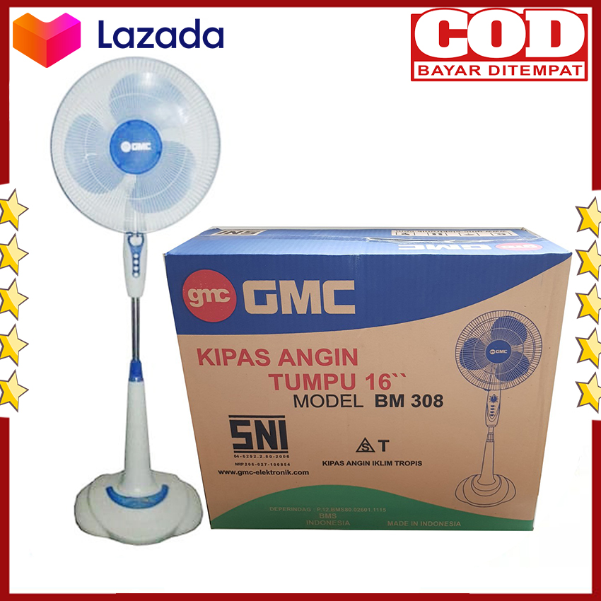 Stand fan GMC 308 / 307 / kipas angin berdiri / tumpu (16 IN) SNI 100% - Putih