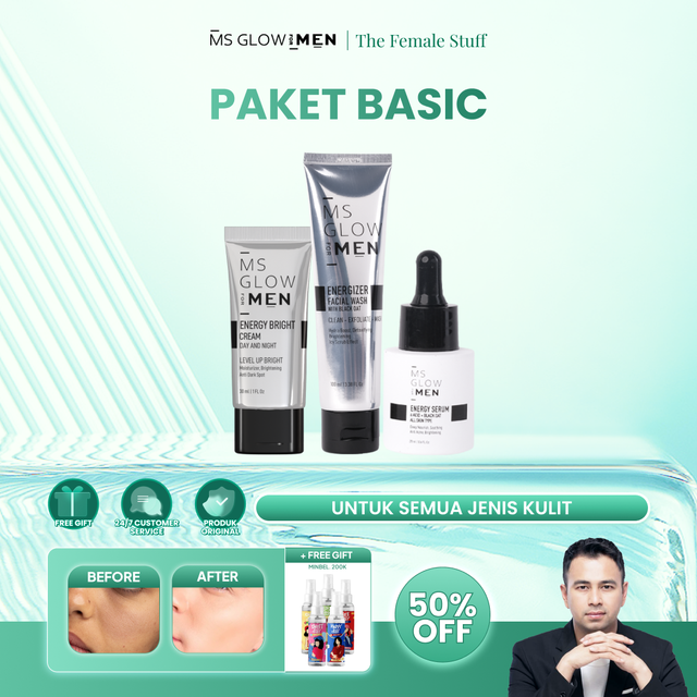 Ms Glow Men Paket Basic Perawatan Wajah Pria Pelembab Penghilang Jerawat Brightening