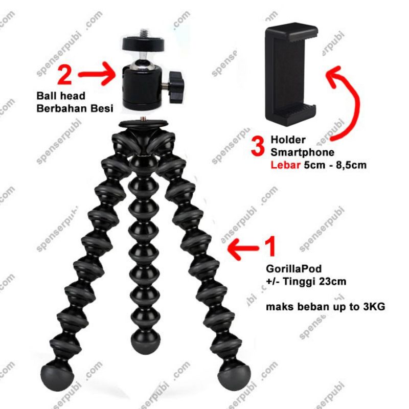 Tripod HP multifungsi Gorilla Pod Large PRO Kamera SLR DSLR Mirrorless GorrilaPod Tripod VLOG Fleksibel Ball Head