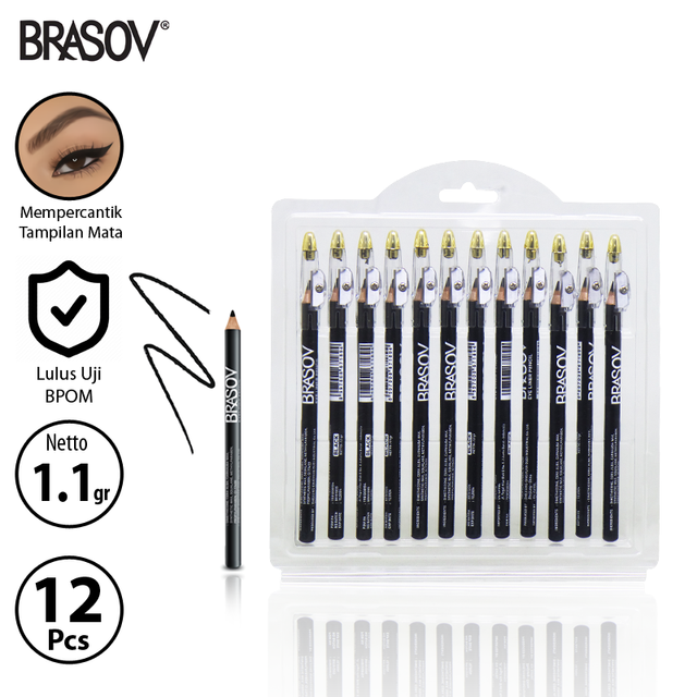 BRASOV Pensil Eyeliner Dengan Serutan BPOM COMBO 12 Pcs Eye Liner Pencil Dengan Serutan CMB12-XX-CT Grosir