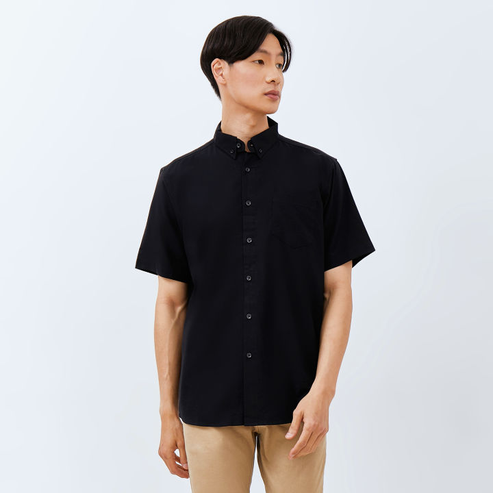 M231 Kemeja Pria Basic Polos Oxford Pendek Hitam 1457H | Lazada Indonesia