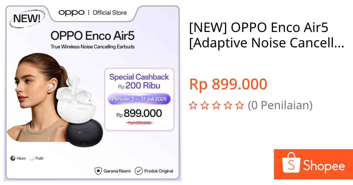 Jual [NEW] OPPO Enco Air5 [Adaptive Noise Cancellation, Dynamic Bass Driver, up to 54H Battery Life] | Shopee Indonesia