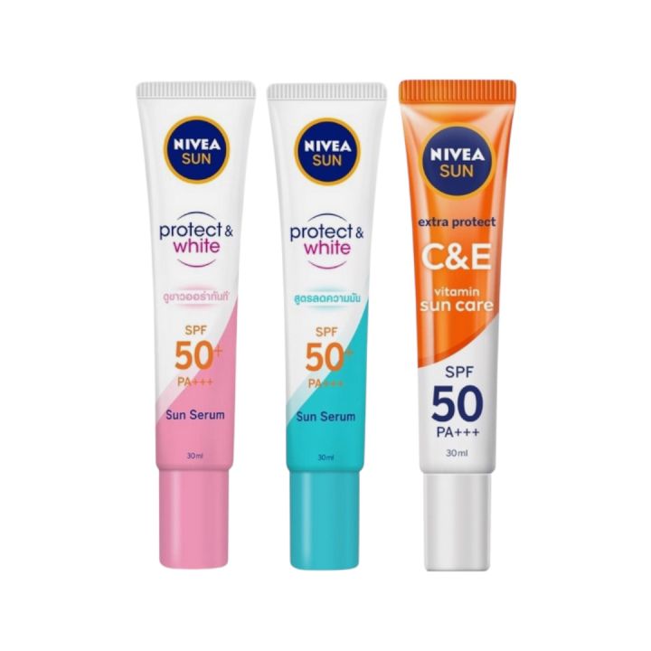 Nivea Sunscreen SPF 50 30ml Extra Protect Sunblock Sun Care Face Serum Lotion dengan Vitamin C&E