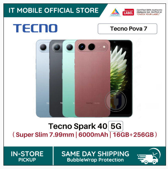 TECNO Spark 40 5G Smartphone 16(8+8)GB + 256GB ROM Mediatek Dimensity6400 NFC 6000mAh Large Battery