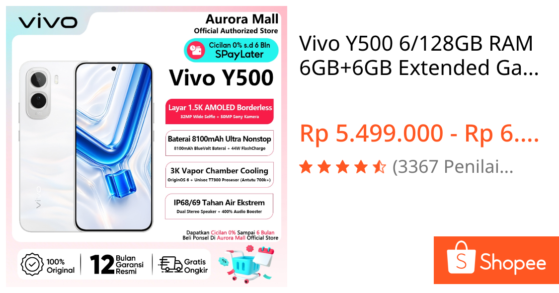 Jual Vivo Y500 6/128GB RAM 6GB+6GB Extended Garansi Resmi Indonesia HP Murah Android Murah Handphone COD | Shopee Indonesia