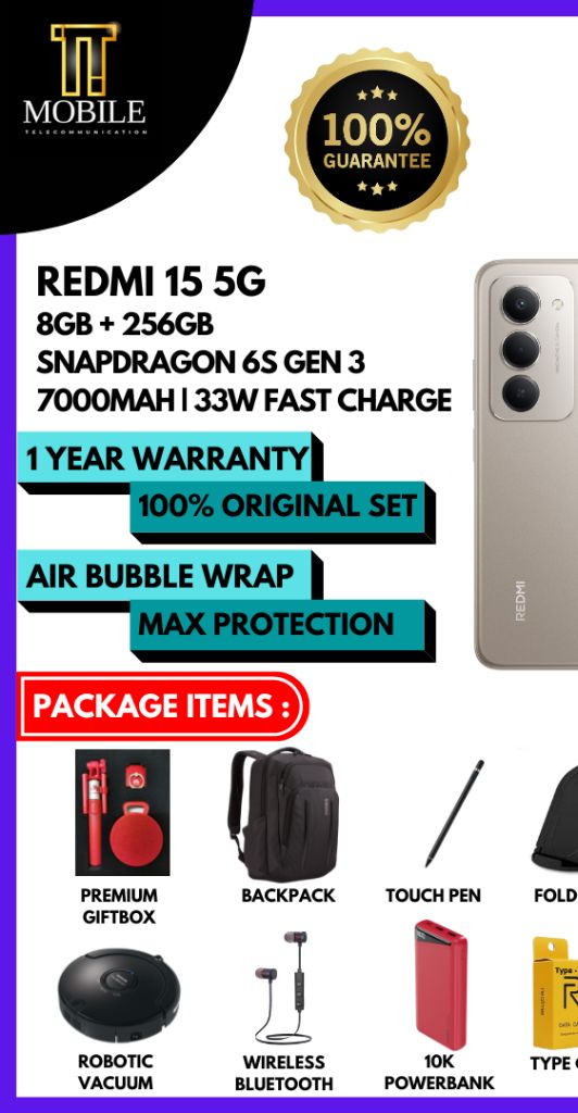 [NEW] REDMI 15 5G (8GB RAM + 256GB ROM) ORIGINAL XIAOMI MALAYSIA