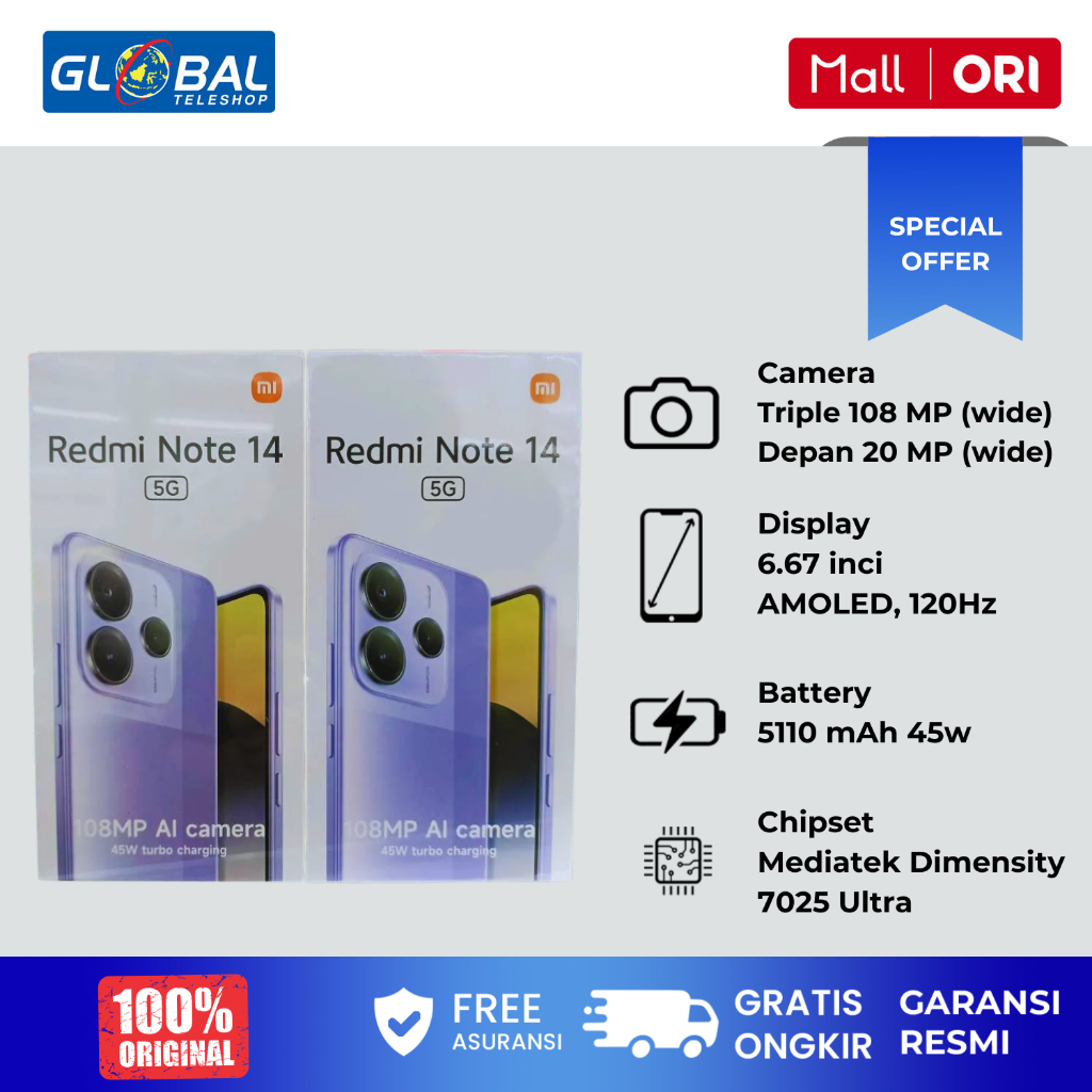 Jual Xiaomi Redmi Note 14 5G 12/512GB 8/256GB | Note 14 4G 8/256GB 8/128GB Garansi Resmi Xiaomi Indonesia | Shopee Indonesia