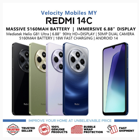 Redmi 14C (8GB+256GB) | 50MP Triple Camera Smartphone | 6.88"HD+Display120Hz | Malaysia Local Stock