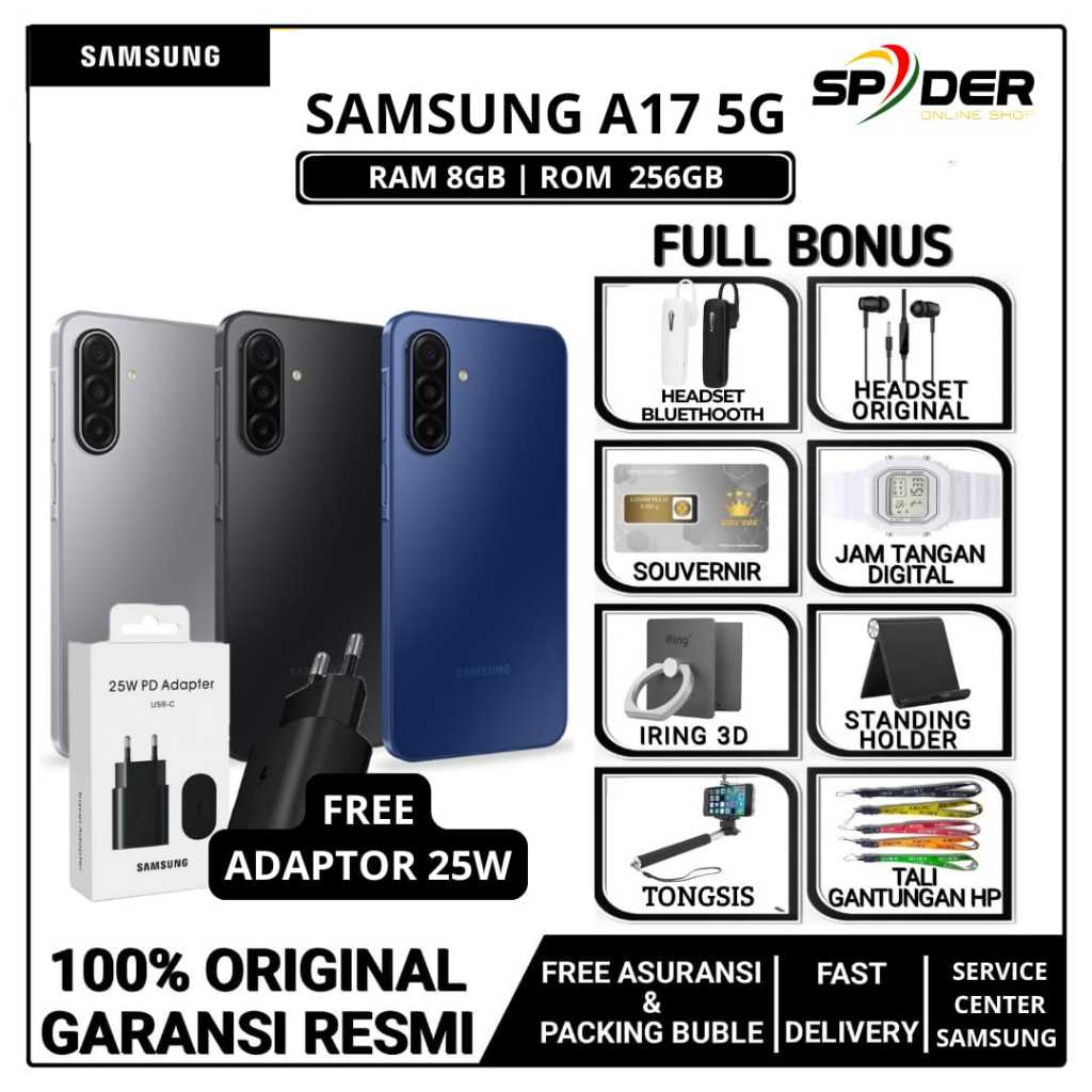 Jual SAMSUNG GALAXY A17 5G & A17 LTE 4G NFC RAM [8/128GB] [8/256GB] (Super AMOLED + 90Hz ,5,000mAh 25W Fast Charging) GARANSI RESMI INDONESIA | Shopee Indonesia