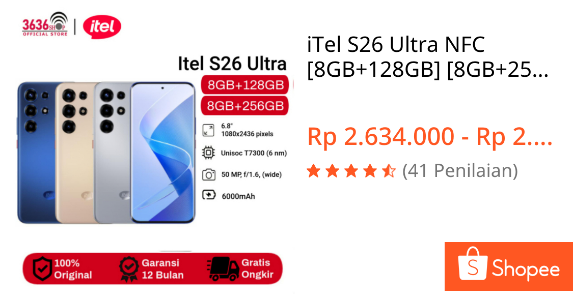 Jual iTel S26 Ultra NFC [8GB+128GB] [8GB+256GB] Display Type AMOLED Size 6.8 inches - Camera 50MP - 6000mAh - Garansi Resmi 1 Tahun | Shopee Indonesia