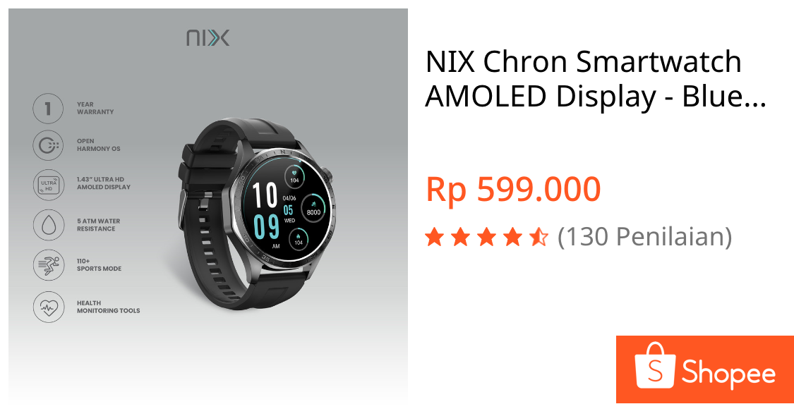 Jual NIX Chron Smartwatch AMOLED Display - Bluetooth Calling GPS and Health Monitoring | Shopee Indonesia