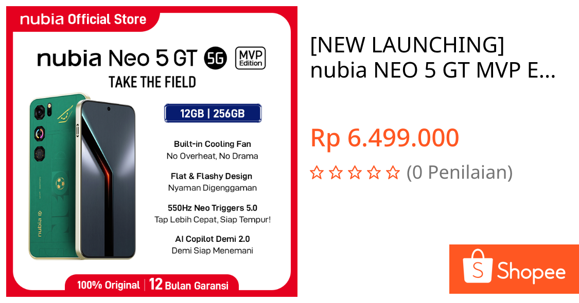 Jual [NEW LAUNCHING] nubia NEO 5 GT MVP Edition RAM 12GB ROM 256 GB Built in Air Cooling Fan 80W Fast Charging 550Hz Neo Triggers Handphone Gaming Garansi Resmi Android | Shopee Indonesia
