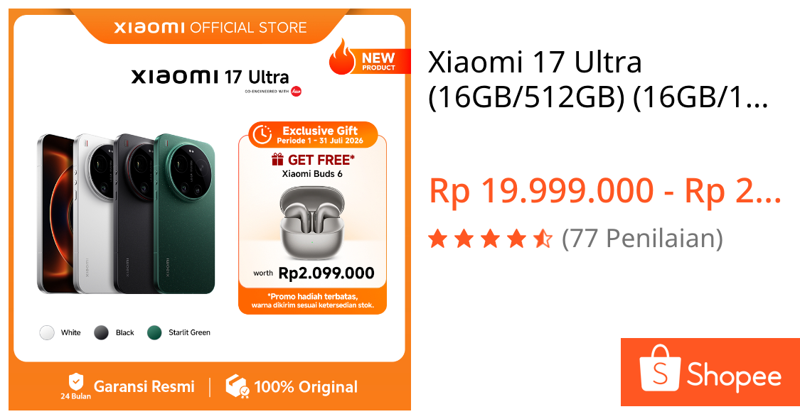 Jual Xiaomi 17 Ultra (16GB/512GB) (16GB/1TB) Leica 200MP 75–100mm Telefoto | Kamera Ultra Dinamis 1 Inci Leica | Sistem Optik Leica UltraPure | Baterai Xiaomi Surge 6000mAh (typ) | Platform Mobile Snapdragon® 8 Elite Gen 5 [Xiaomi Official Store] | Shopee