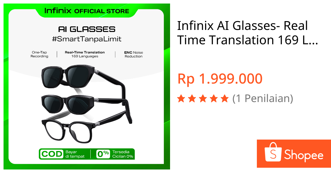 Jual Infinix AI Glasses- Real Time Translation 169 Languages - IP54 - ENC for Superior Call Clarity | Shopee Indonesia