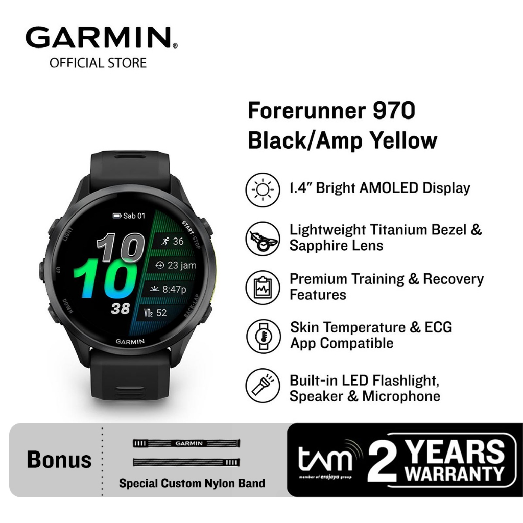 Jual Garmin Forerunner 970 - Black/Amp Yellow | Shopee Indonesia