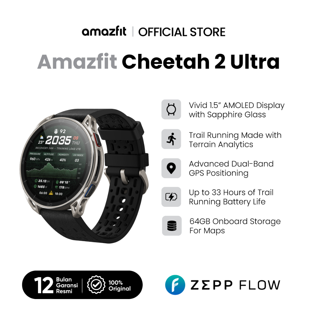 Jual Amazfit Cheetah 2 Ultra Smartwatch | GPS Trail Running Watch | 69H GPS Battery | Offline Maps | Titanium + Sapphire Glass | Premium Sport Watch | Shopee Indonesia