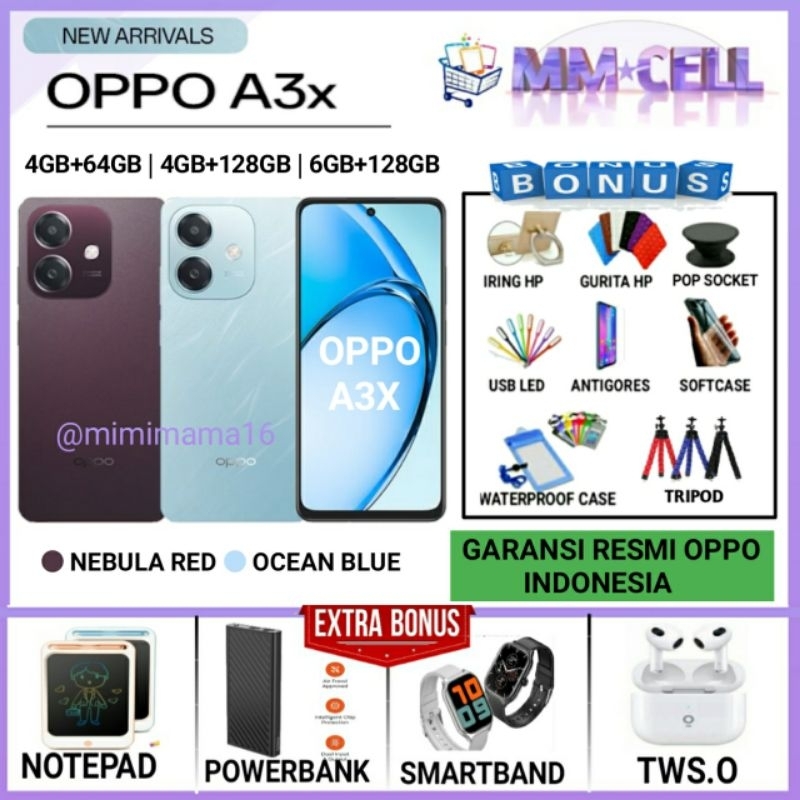 Jual OPPO A3X RAM 4/64 GB | OPPO A3 X 4/128 GB | A3X 6/128 GB GARANSI RESMI OPPO INDONESIA | Shopee Indonesia