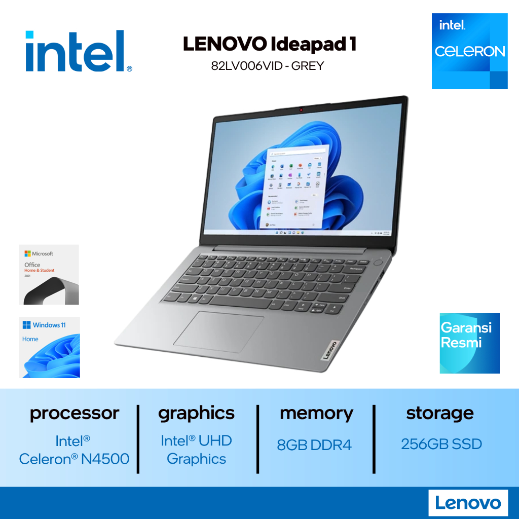 Jual Lenovo IdeaPad 1 IP1 14IJL7 82LV006VID [Intel N4500/INTEL UHD/8GB DDR4/256GB STORAGE] 14inch Screen - Cloud Grey | Shopee Indonesia
