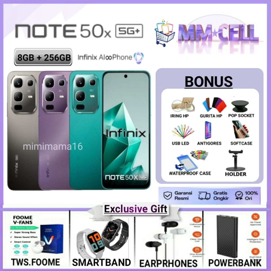 Jual INFINIX NOTE 50 X 5G+ RAM 8/256 GB | NOTE 50X 5G PLUS 8/256 GB | NOTE 50 X 5G+ 8/256GB GARANSI RESMI INFINIX INDONESIA | Shopee Indonesia