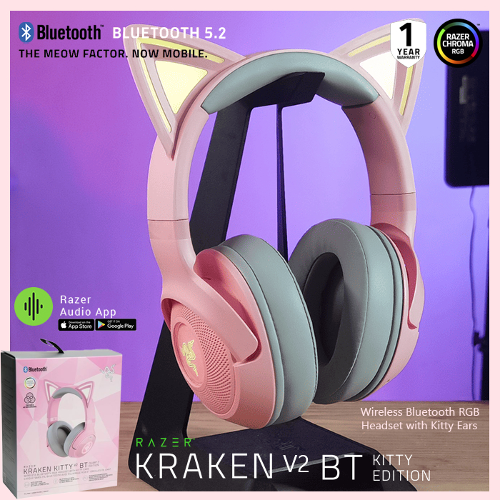 Jual Razer Kraken Kitty V2 BT Quartz - Wireless Bluetooth RGB Headset with Kitty Ears | Shopee Indonesia