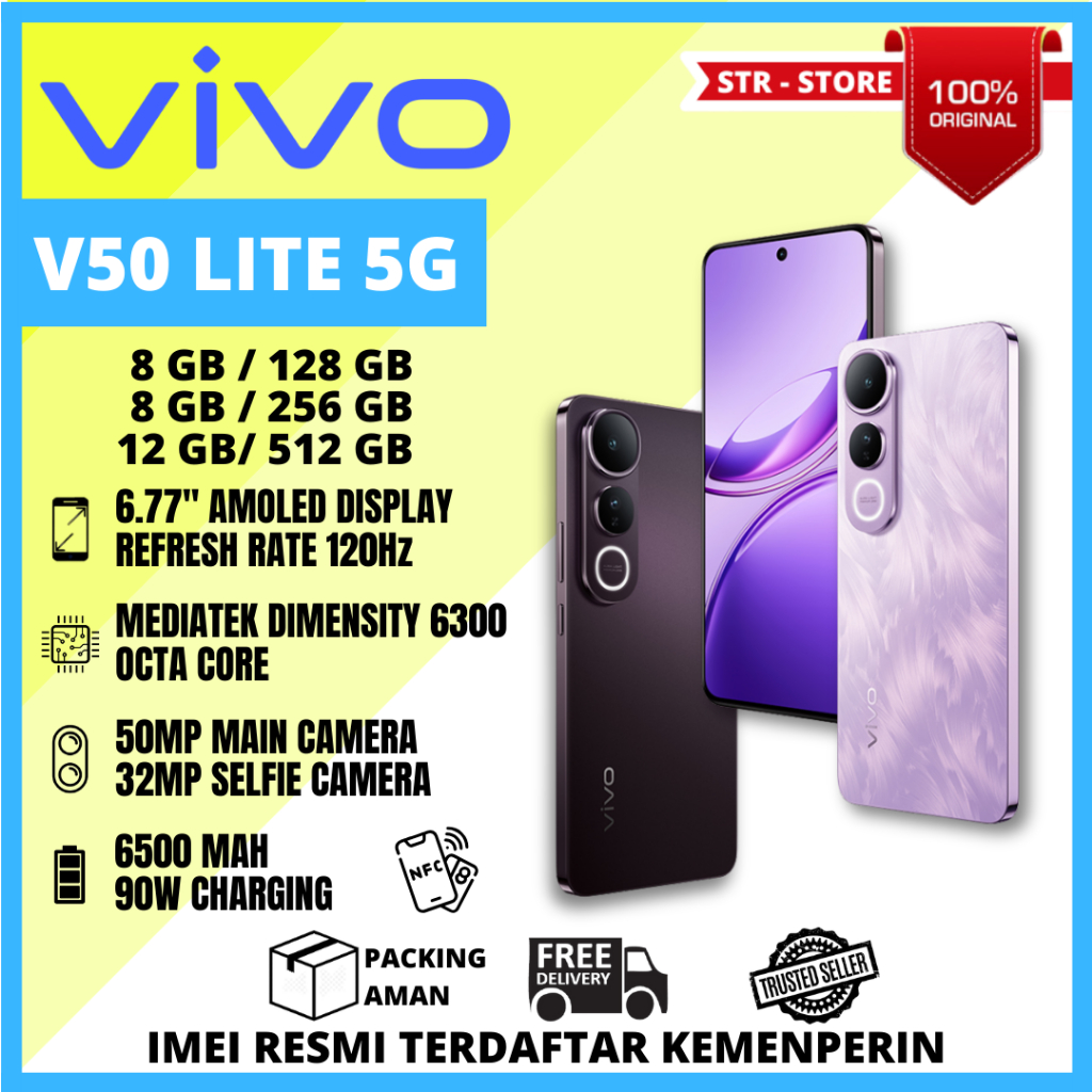 Jual VIVO V50 LITE 5G 12/512 GB VIVO V50 LITE 5G 8/256 GB GARANSI RESMI VIVO V50 LITE 5G 8/128 GB - VIVO V50 LITE 5G | Shopee Indonesia