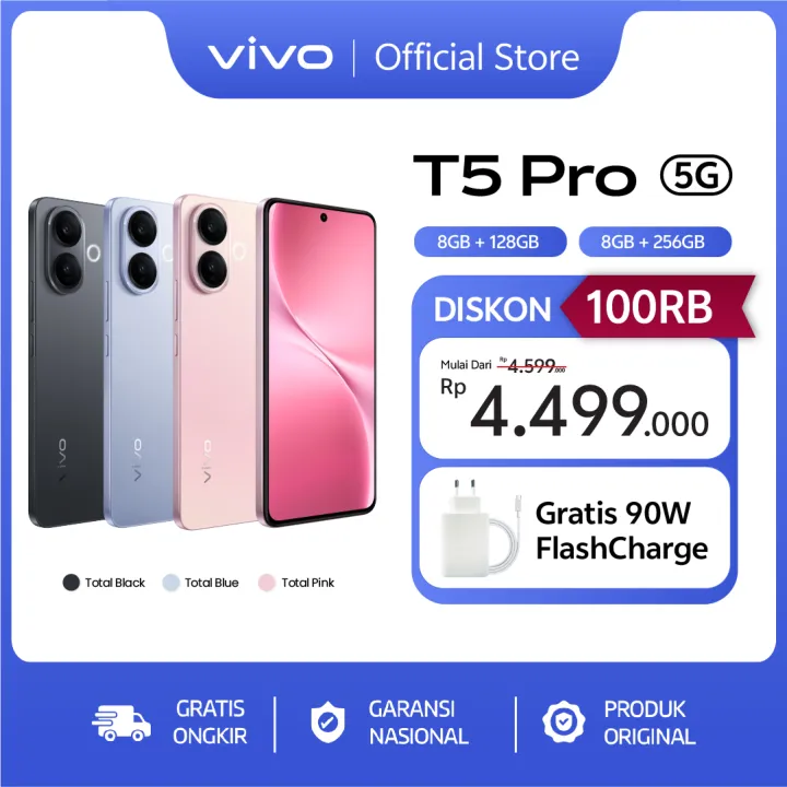 ONLINE EXCLUSIVE] vivo T5 Pro - Dimensity 7400 5G , 6500 mAH + 90W FlashCharge , Origin OS, vivo AI, 50MP Sony IMX 882 | Lazada Indonesia