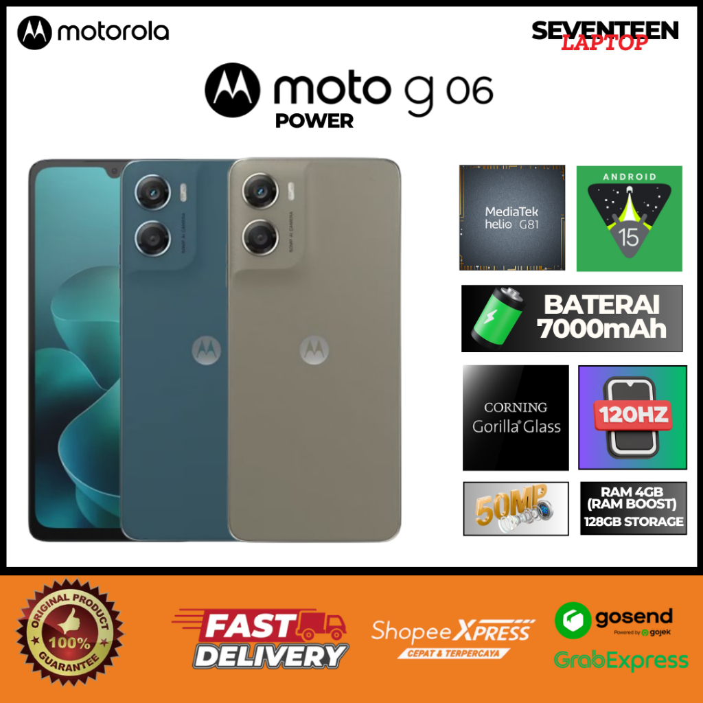 Jual Motorola Moto G06 Power 4GB/128GB | 8GB/128GB 7000mAh Helio G81 50MP 6.88 Inci 120Hz Garansi Resmi | Shopee Indonesia