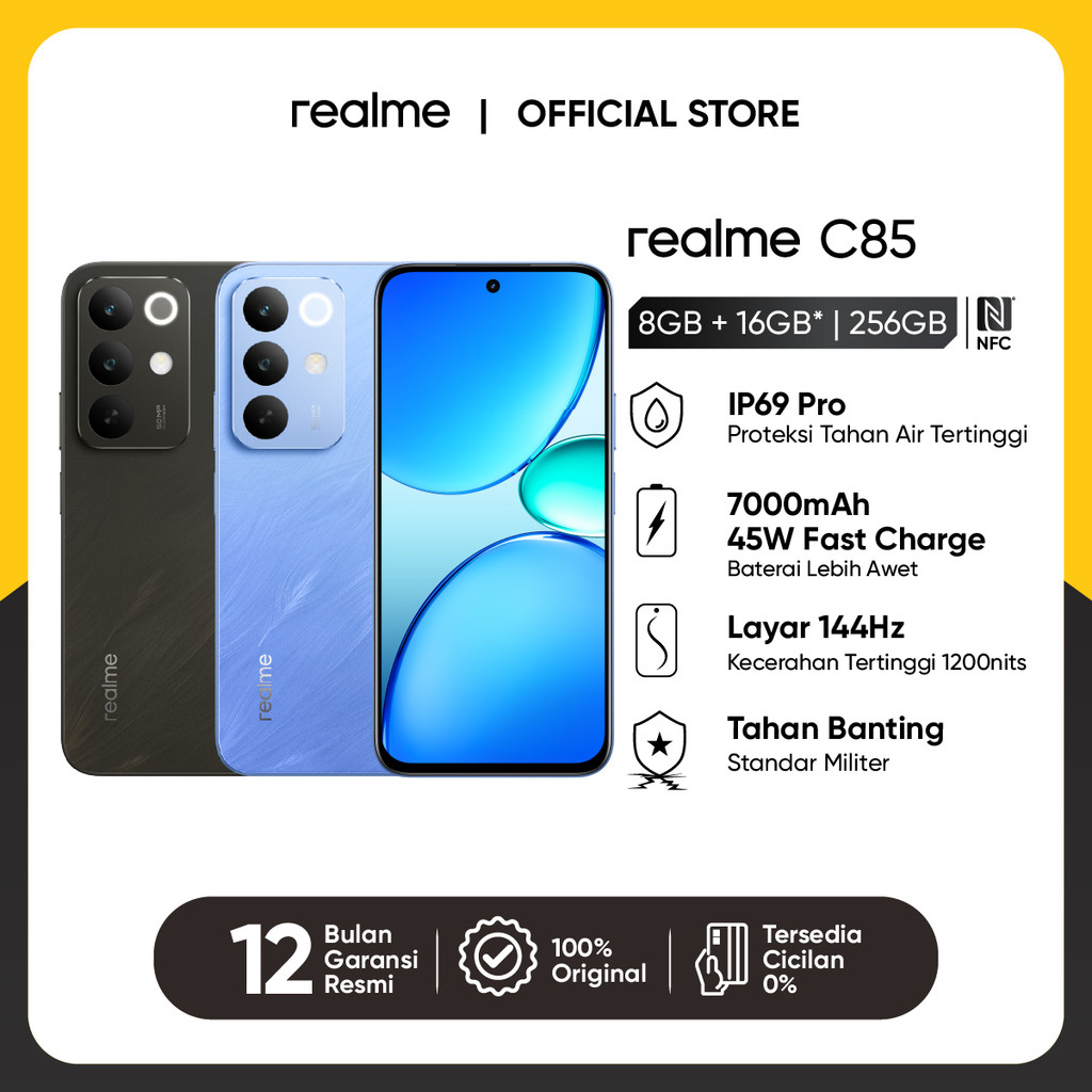 Jual realme C85 4G 8GB+16GB*|256GB (7000mAh Titan Battery | IP69 Pro Water Resistance | 144Hz 1200nit Ultra Bright Display | Military-Grade Shock Resistance) | Shopee Indonesia