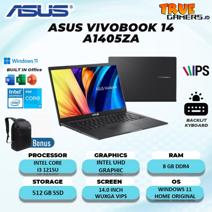 LAPTOP ASUS VIVOBOOK 14 A1405ZA I3 GEN 12 8GB 512SSD W11+OHS 14.0 WUXGA GARANSI RESMI