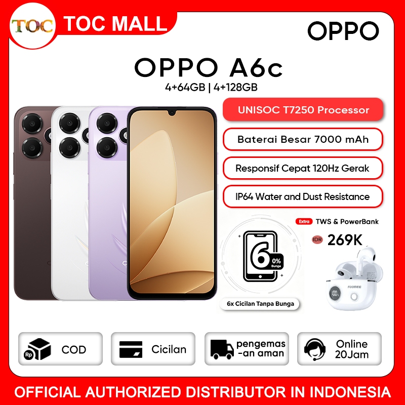 Jual OPPO A6c 4/128GB(4GB+4GB Extended RAM)UNISOC T7250,IP64,Refresh Rate120Hz Ultra High,7000mAh | Shopee Indonesia