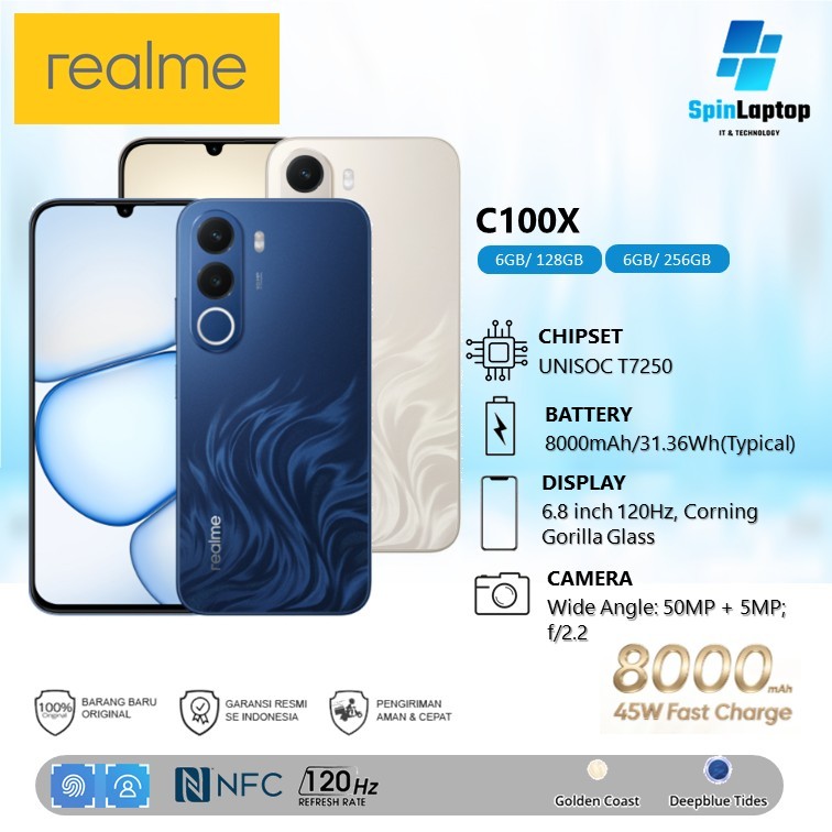 Jual REALME C100X C100 6GB 256GB | Baterai Jumbo 800mAH Fast Charging 45W | RESMI | Shopee Indonesia