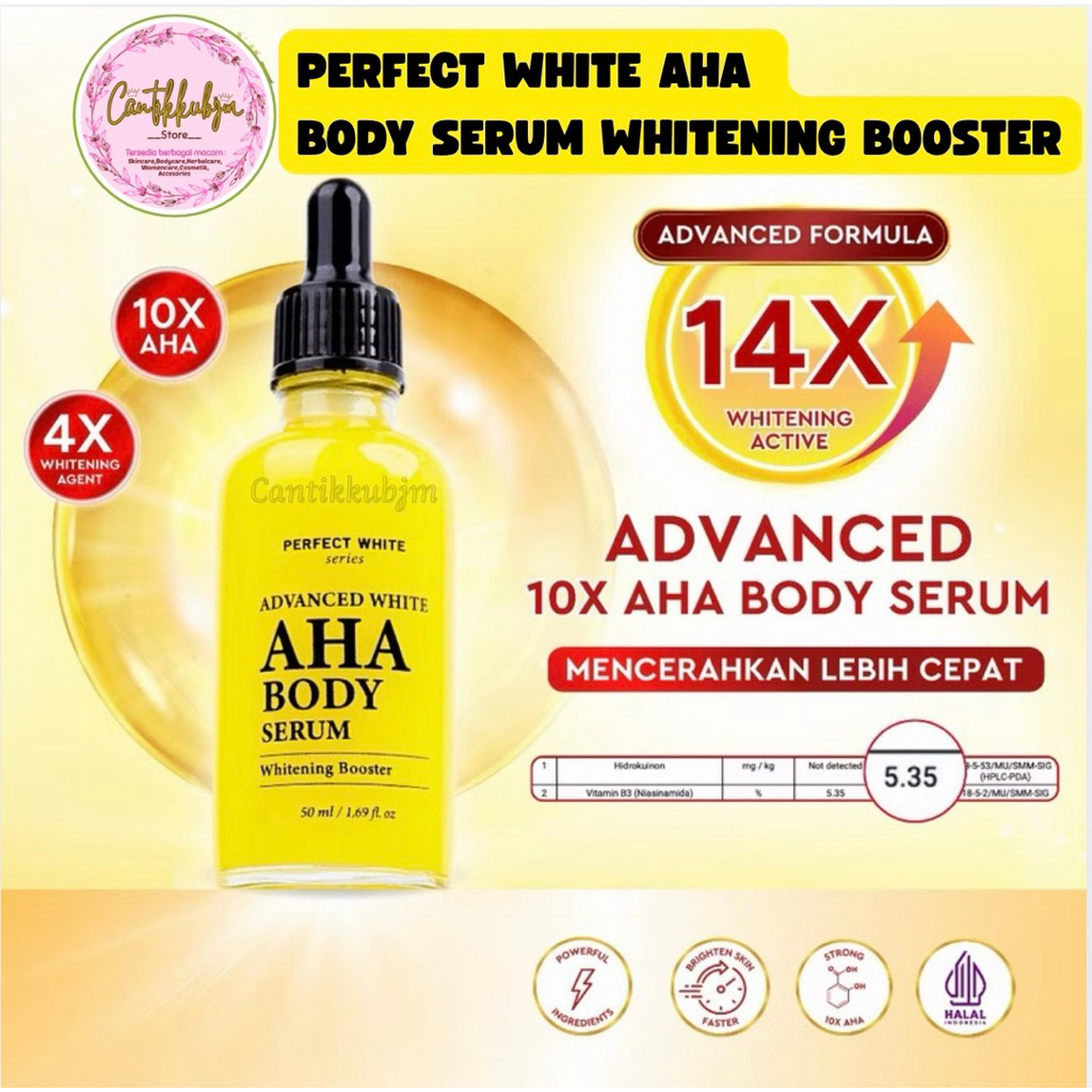 Jual (50ml)SERUM AHA/PERFECT WHITE AHA BODY SERUM WHITENING BOOSTER/ SERUM MENCERAHKAN,MEREGENERASI SEL KULIT MATI/MENJAGA KELEMBUTAN KULIT | Shopee Indonesia