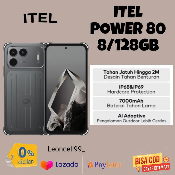 itel power 80 8/128GB 7000mAh baterai lama desain tahan benturan IP68/IP69 hardcase tahan air tahan jatuh hingga 2M | Lazada Indonesia