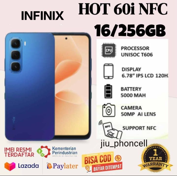infinix hot 60i NFC Ram 12+1256 GB helio G81 ultra gaming processor (pengganti hot 50) garansi resmi 1 tahun & imei sudah terdaftar | Lazada Indonesia