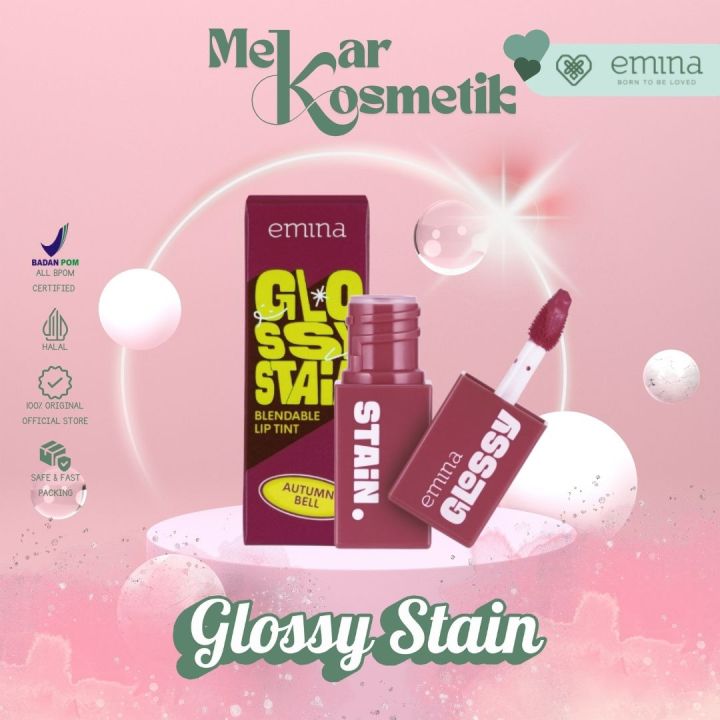 EMINA Glossy Stain 3 g - Melty Gel Lip Tint Glossy Finish Tahan Lama dan Melembabkan