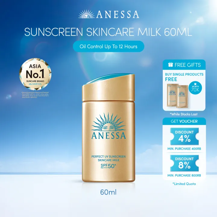 Anessa - Perfect UV Sunscreen Skin Care Milk SPF 50+ PA++++ 60ml - Suncreen/Sunblock/Tabir Surya untuk Kulit Berminyak/Normal SPF 50 PA++++ 60ml
