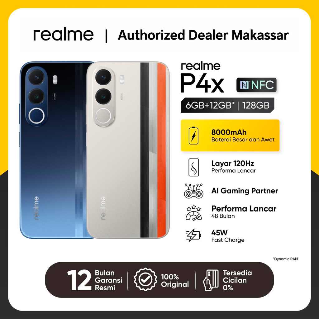 Jual realme P4x 4GB+8GB*|128GB (8000mAh Baterai Besar dan Awet | Layar 120Hz Performa Lancar | AI Gaming Partner | Performa Lancar 48 Bulan) | Shopee Indonesia