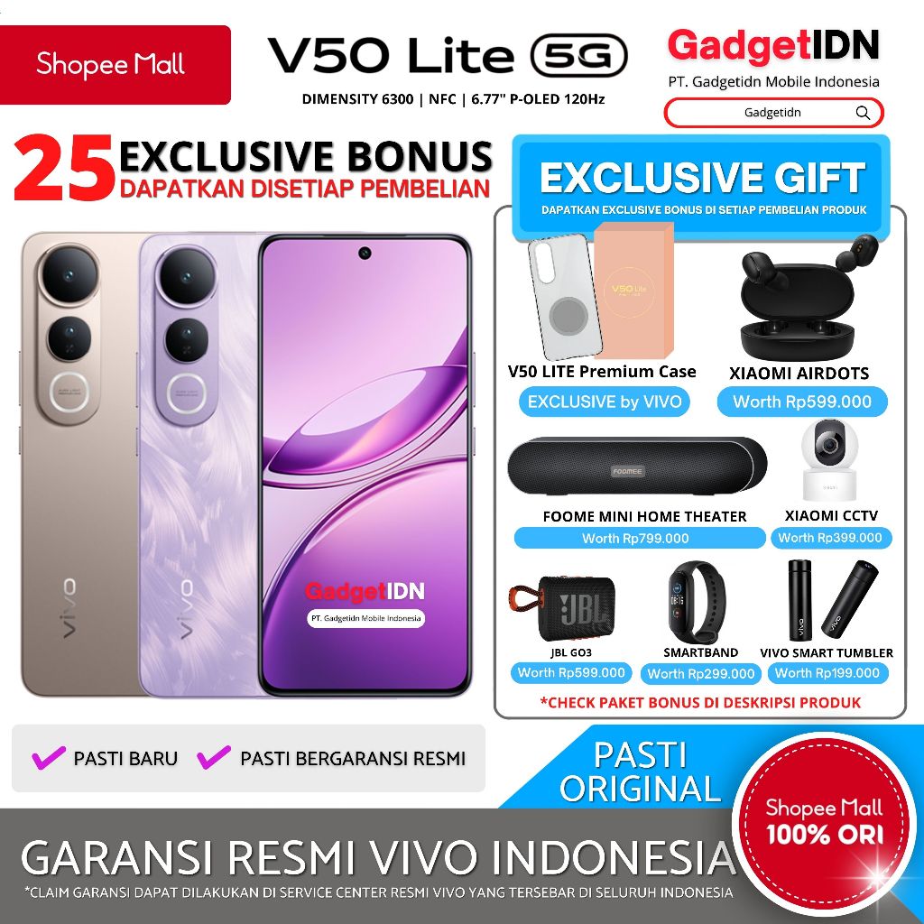 Jual VIVO V50 Lite 5G 12/512GB ( +12GB Extended RAM ) Garansi Resmi Vivo | Shopee Indonesia