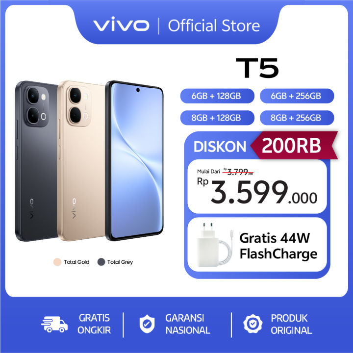 vivo T5 - 7200 mAH + 44W FlashCharge, 32MP Front Camera, Origin OS + vivo AI, IP68/69/69+ | Lazada Indonesia