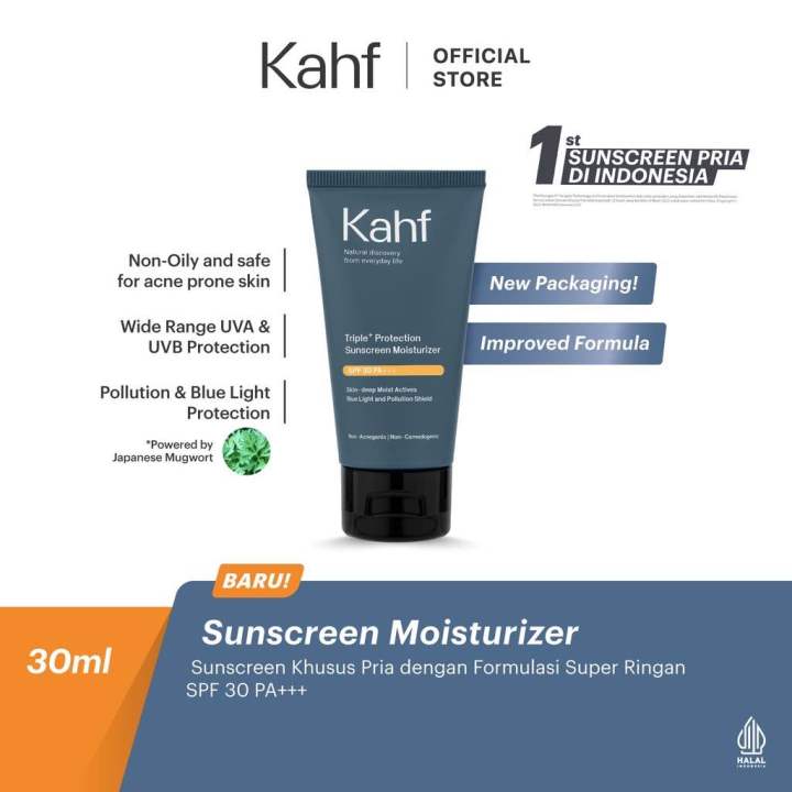 Kahf Triple+ Protection Sunscreen Moisturizer SPF 30 PA+++ 30 ml - Perawatan Wajah Sunscreen Cream Pria
