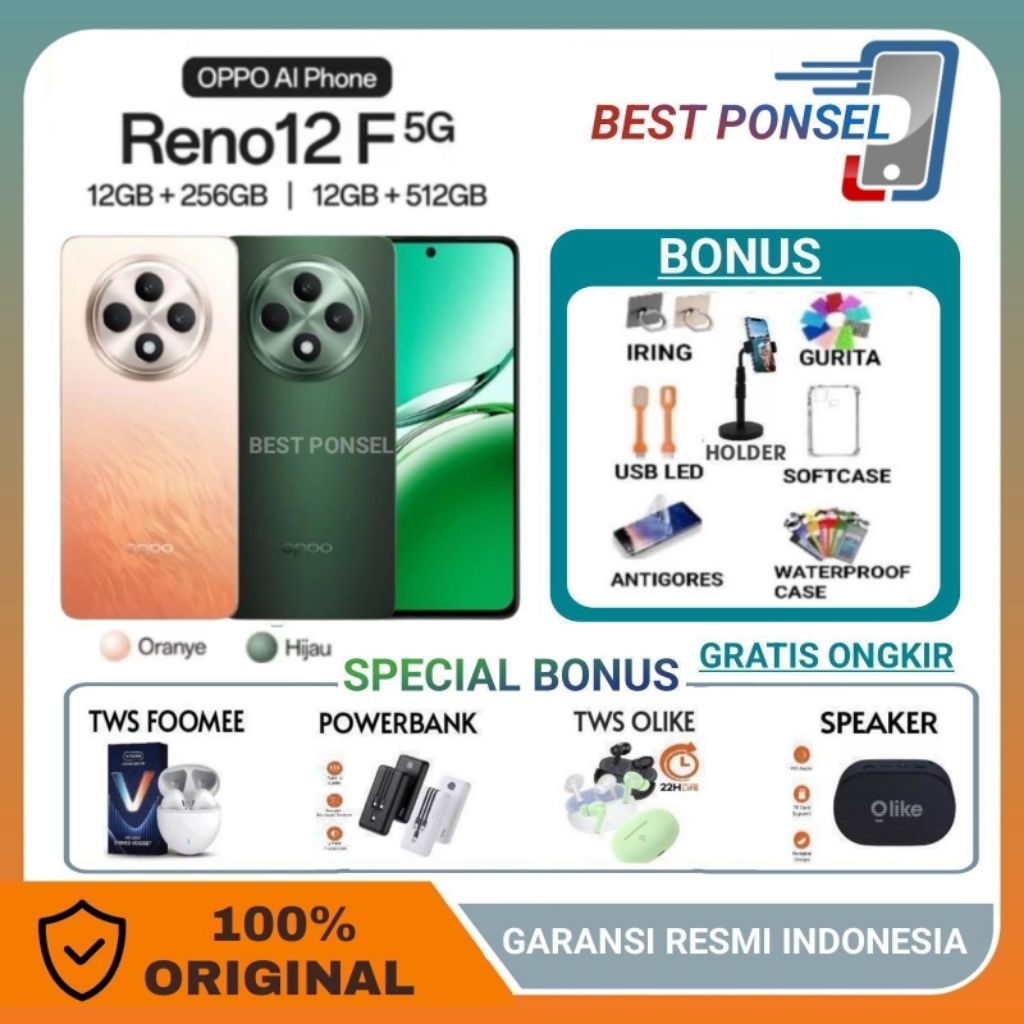 Jual OPPO RENO 12F 5G RAM 12/256GB | RENO12 F 5G RAM 12/512 | Reno 12F 4G 8/256GB GARANSI RESMI OPPO INDONESIA | Shopee Indonesia