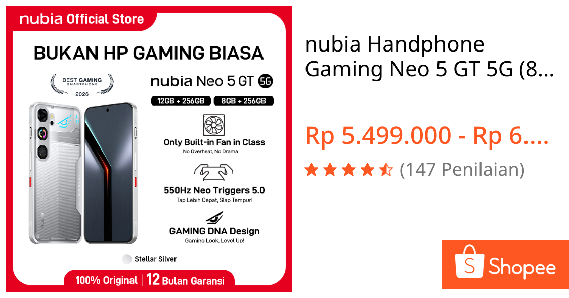 Jual nubia Handphone Gaming Neo 5 GT 5G (8/256GB) (12/256GB) Baterai 6210mAh Super Fast Charging 80W Smartphone Garansi Resmi Official Store | Shopee Indonesia