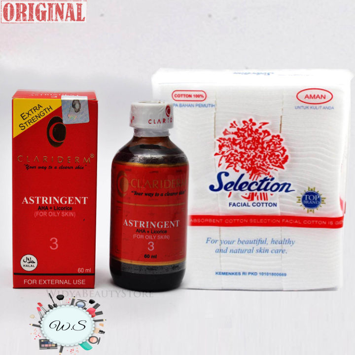 Clariderm Astringent Alkohol No 3 ORIGINAL 60ML GRATIS 1 PCS (bungkus) KAPAS
