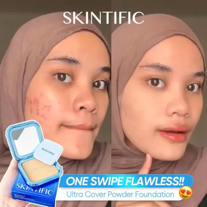 SKINTIFIC Ultra Cover Powder Foundation 9 gr Two Way Cake Pressed Powder Matte Pore Blurring