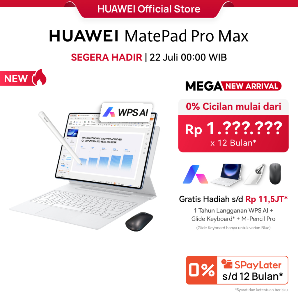 Jual [SEGERA HADIR] HUAWEI MatePad Pro Max Tablet | up to 12GB + 512GB | AI-powered PC-Level WPS | Ultra-thin Flagship Design | 13.2" Flexible OLED PaperMatte Display | Shopee Indonesia