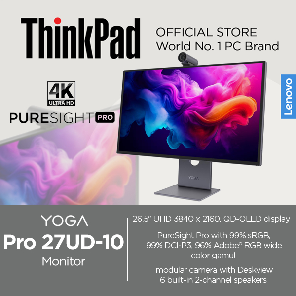 Jual Lenovo Yoga Pro 27UD-10 Monitor PureSight Pro with 99% sRGB 4K modular camera with Deskview UHD 26,5" 67E5RAC2WW | Shopee Indonesia
