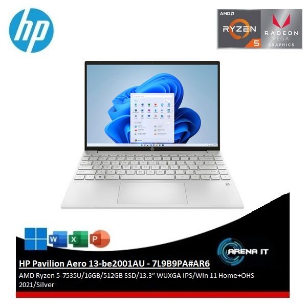 HP Pavilion Aero 13-be2001AU NO BAG FREE SMART TV 43" [AMD Ryzen 5-7535U/16GB/512GB SSD/13.3″ WUXGA IPS/Win 11 Home+OHS 2021/Silver]