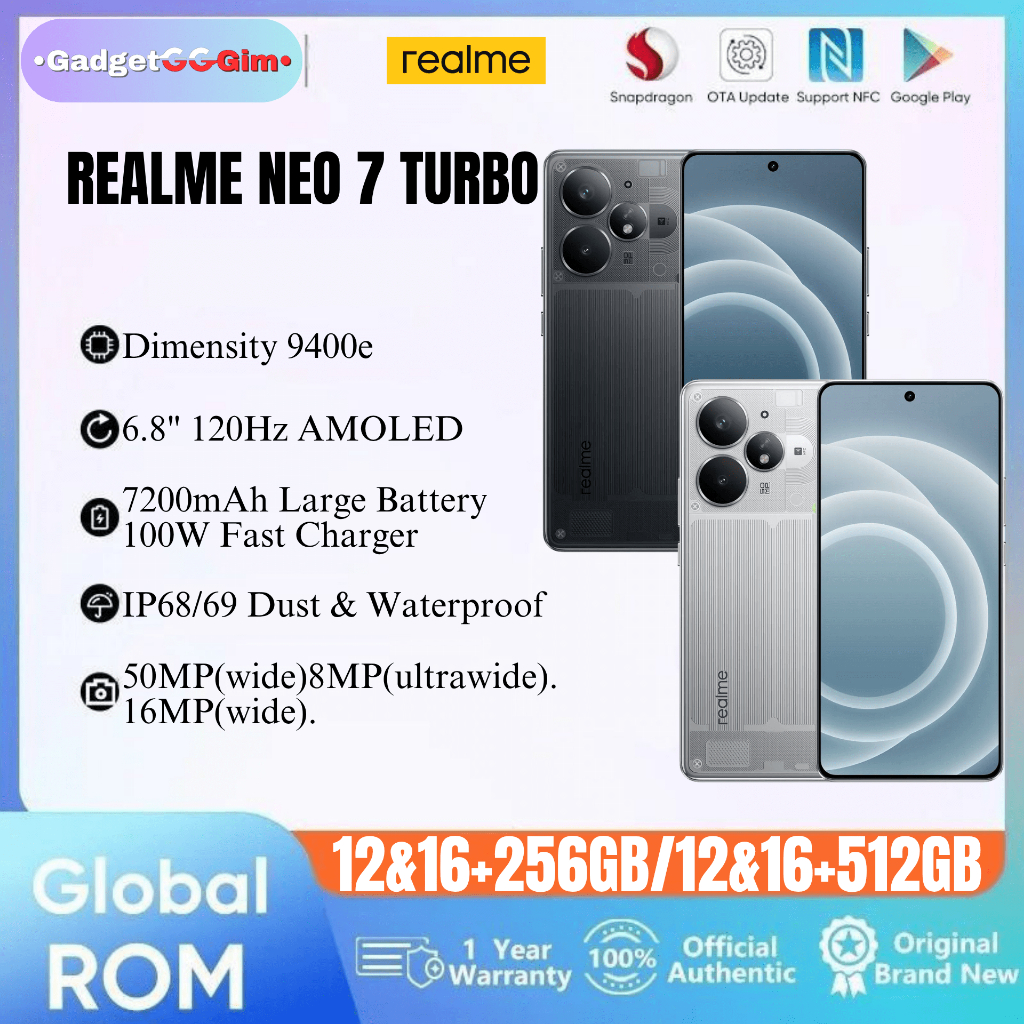 Jual Realme Neo7 Turbo / Realme Neo 7 Turbo 5G Dimensity 9400e 120Hz 7200mAh 100W IP68/69 BNIB Garansi | Shopee Indonesia