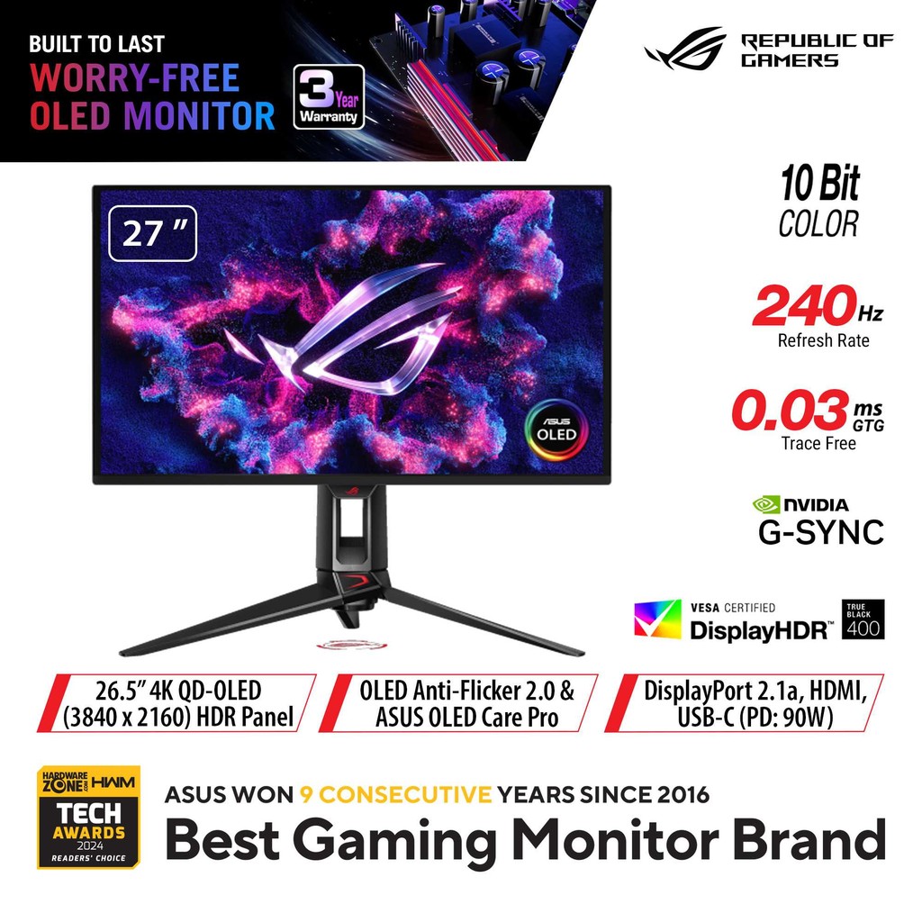 Jual ASUS ROG Swift OLED PG27UCDM 27" 4K QD-OLED, 240Hz, 0.03ms | Shopee Indonesia